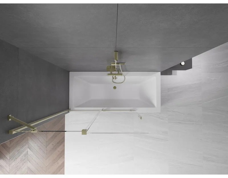 Mexen Velar, 2-krídlová posuvná vaňová zástena 130 x 150 cm, 8mm číre sklo, zlatý lesklý profil, 896-130-000-01-50