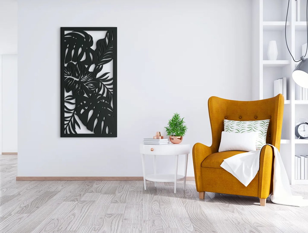 drevko Drevený obraz na stenu Izbové rastliny Rozmer obrazu: 44,5 x 22,5 cm, Farba dekorácie: Čierna