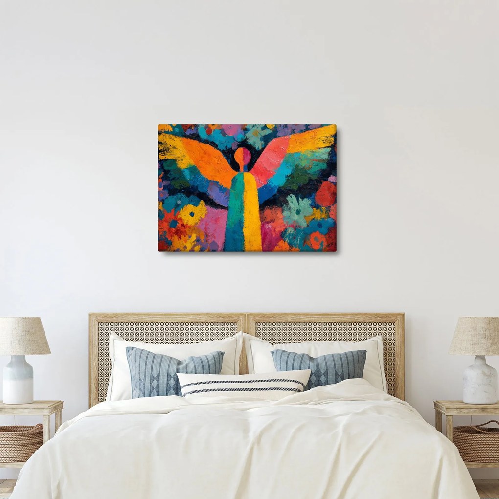 Obraz - Abstraktný anjel s kvetmi (70x50 cm)