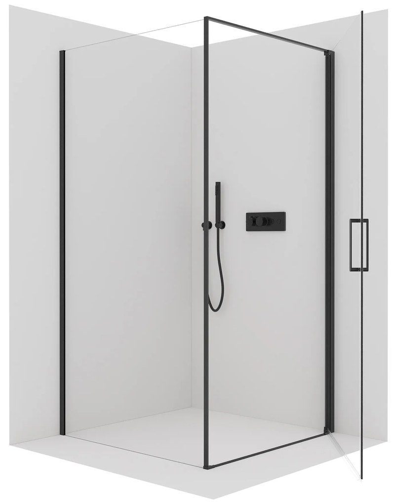 Cerano Porte, 1-krídlový sprchovací kút 80x70 cm, 8mm číre sklo, čierny profil, CER-CER-413546