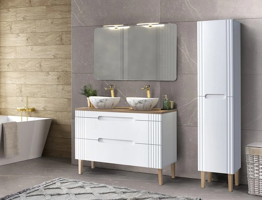Kúpeľňová zostava Fiji Pati so zápustnými umývadlami, skrinkami a zrkadlami 120 cm biela/dub coast evoke