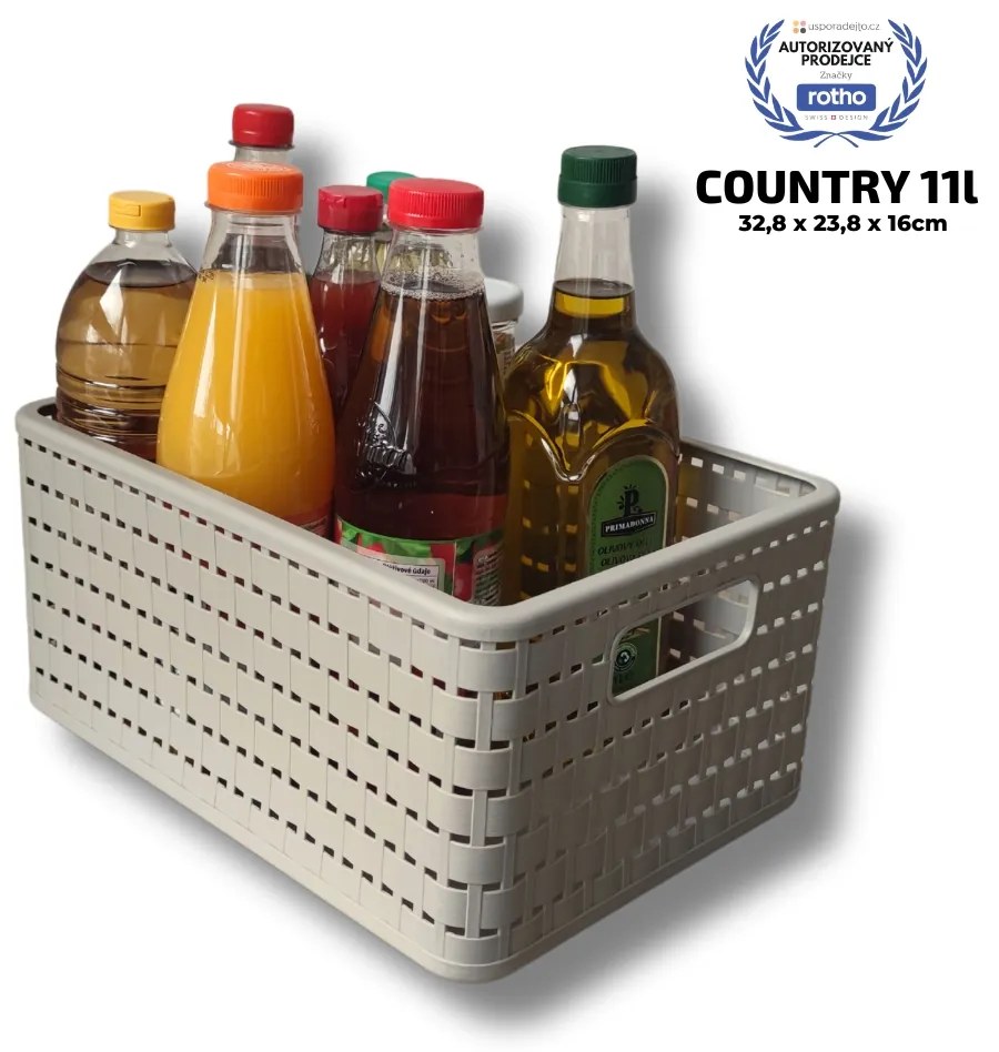 Rotho Plastový košík COUNTRY, rovný, béžový (11l - 33x24x16)