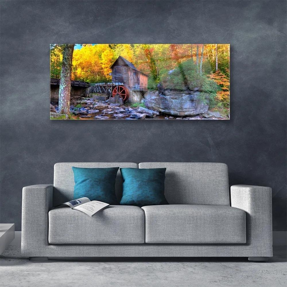 Obraz plexi Vodné mlyn jesenné les 125x50 cm