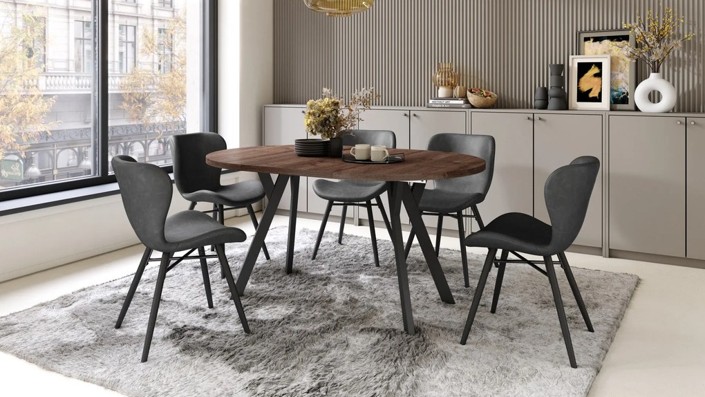 ALMO 100 Dub hnedý/čierne nohy - OKRÚHLY LOFTOVÝ/INDUSTRIÁLNY ROZKLADACÍ STÔL DO OBÝVAČKY/JEDÁLNE