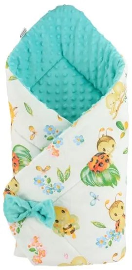 NEW BABY Obojstranná zavinovačka z Minky New Baby 75x75 cm včielky a lienky zelená