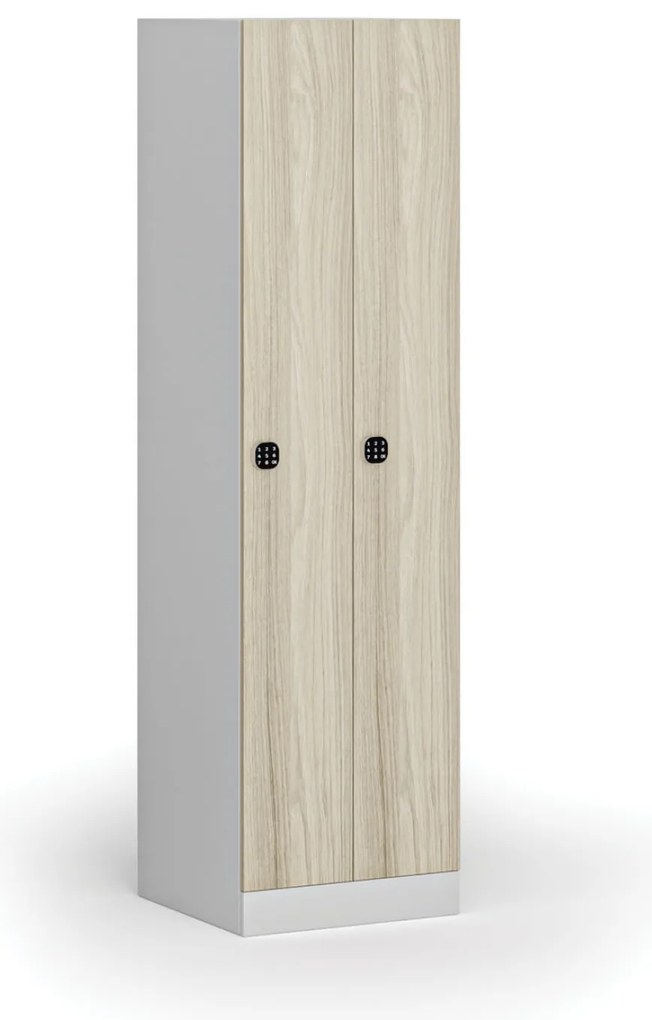 Kovová šatníková skrinka S1 zúžená, 2 oddiely, 1850 x 500 x 500 mm, demont, kódový zámok, laminované dvere, dub prírodný