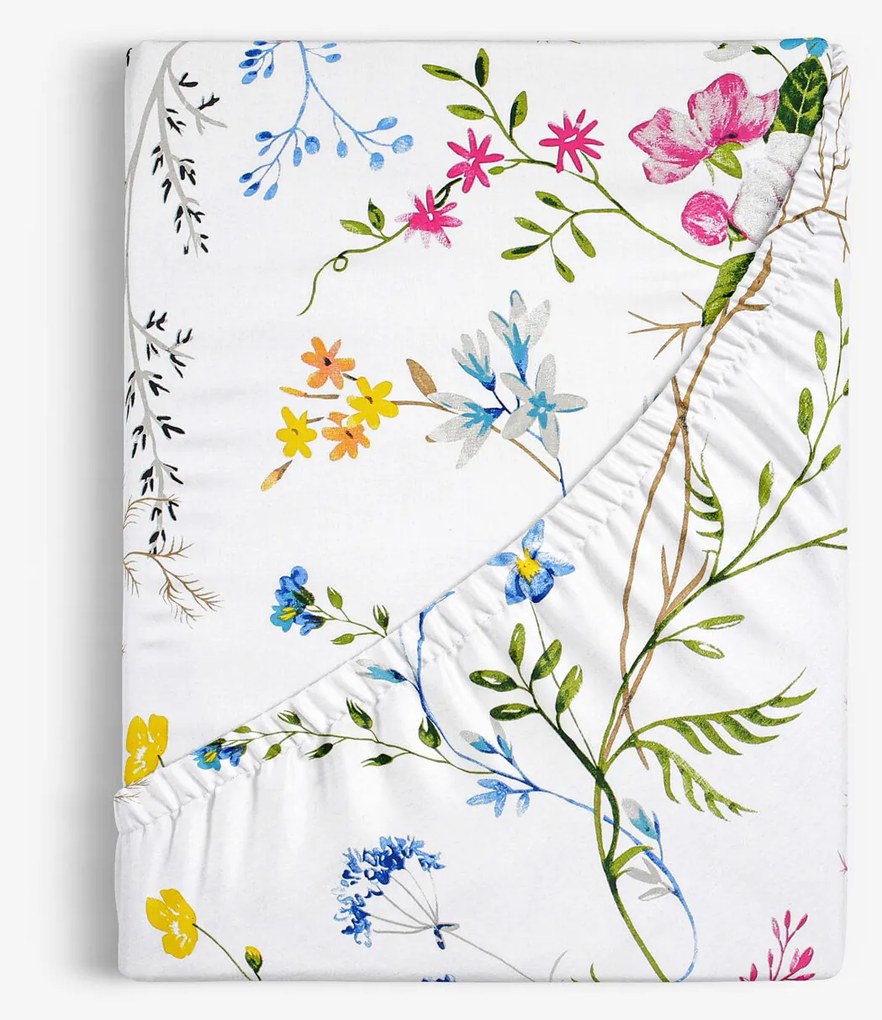 Goldea bavlnená napínacia plachta - maľované lúčne kvety 80 x 160 cm