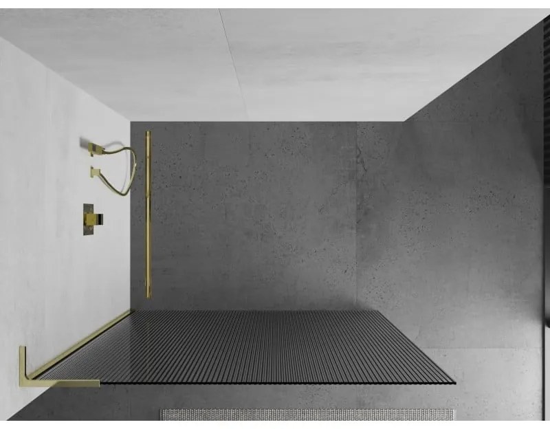 Mexen Kioto L, sprchová zástena Walk-In 100 x 200 cm, 8mm sklo s rebrovým vzorom, zlatý lesklý profil,800-100-103-50-09
