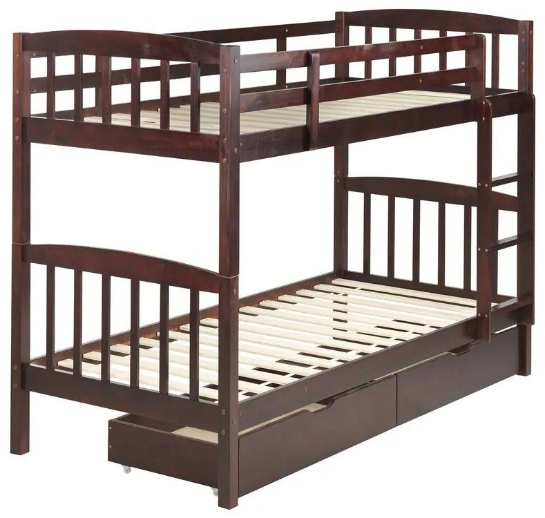 Poschodová posteľ 90 cm Rigel (tmavé drevo) (s roštom a úložným priestorom). Vlastná spoľahlivá doprava až k Vám domov. 1075552
