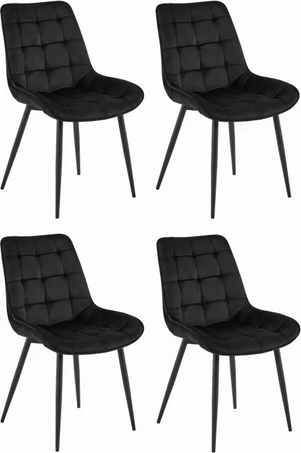 Set štyroch jedálenských stoličiek BERA zamatové čierne / čierne nohy (4ks)