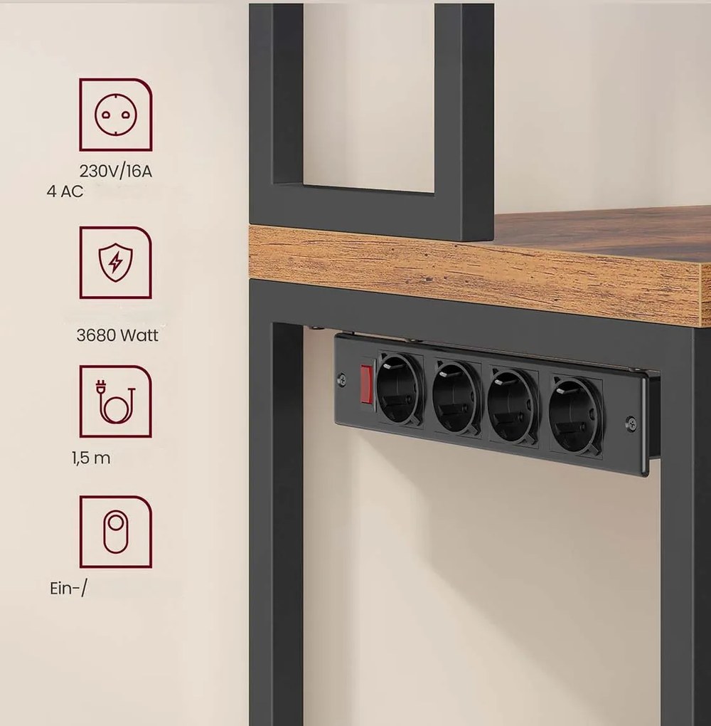 Kuchyňský regál Vasagle Nori 60 cm se zásuvkou černý/hnědý