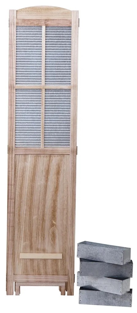 Paraván D26 s kvetináčmi drevo / plech - 170 x 161 cm - Hnedá