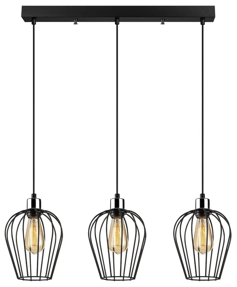 Čierne závesné svietidlo pre 3 žiarovky Opviq lights Tel Long