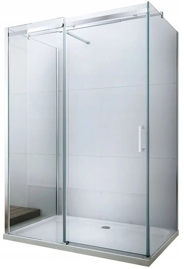 Mexen Omega, 3-stenný sprchovací kút s posuvnými dverami 160 (dvere) x 100 (stena) cm, 8mm číre sklo, chrómový profil, 825-160-100-03-00