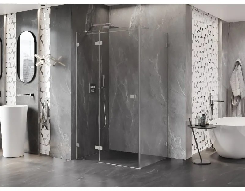 Mexen Lunar T, sklápací sprchový kút ľavý 135 x 110 cm, 8mm číre sklo, oceľový profil, 834T-135-110-97-00-L