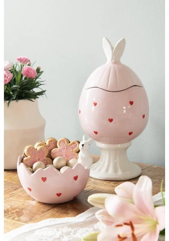 Ružová úložná keramická nádoba v tvare vajcia - Ø 13*25 cm