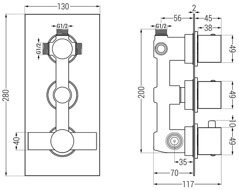 Mexen Cube DR02 podomietkový vaňový a sprchový set s hlavovou sprchou 25x25 cm (7v1), chrómová, 77503DR0225-00