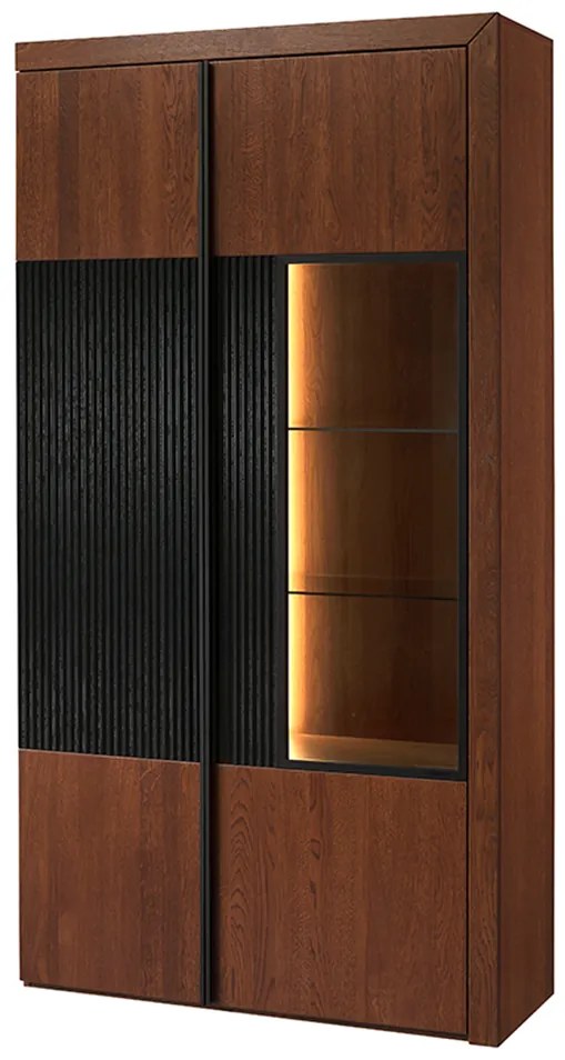 Vitrína Paris II 12 106 cm z masivu s LED osvětlením dub antický/černá