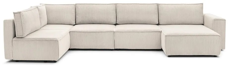 Krémovobiela menčestrová rohová pohovka (ľavý roh/do tvaru "U") Nihad modular – Bobochic Paris