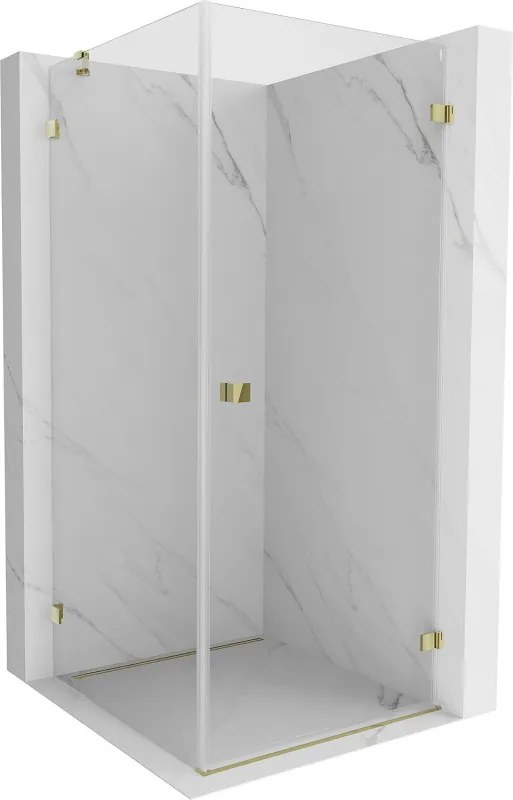 Mexen Lunar-B, pravostranný výklopný sprchový kút 80 x 80 cm, 8mm číre sklo, zlatý profil, 832-080-080-50-00-P
