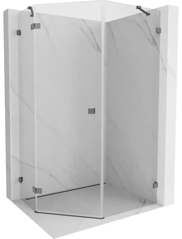 Mexen Lunar, päťuholníkový sprchový kút naklápací doľava 80 x 90 cm, 8mm číre sklo, profil grafit brúsený, 831-080L-090P-66-00-L
