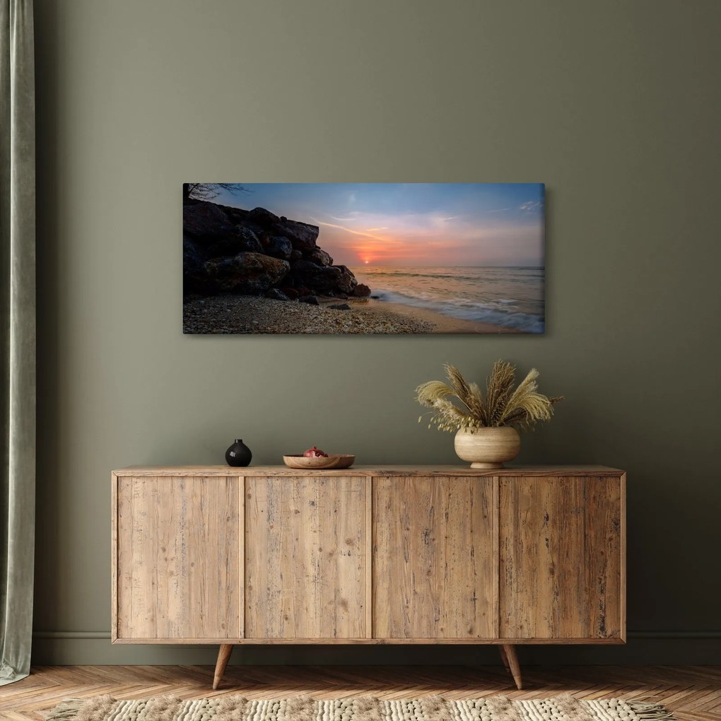 Obraz západu slnka na pláži (120x50 cm)