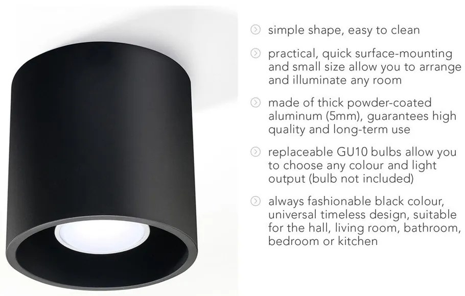 Čierne stropné svietidlo Sollux Roda