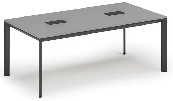Rokovací stôl PRIMO INVITATION, 200x100 cm, sivá + 2x stolná zásuvka TYP I, čierna