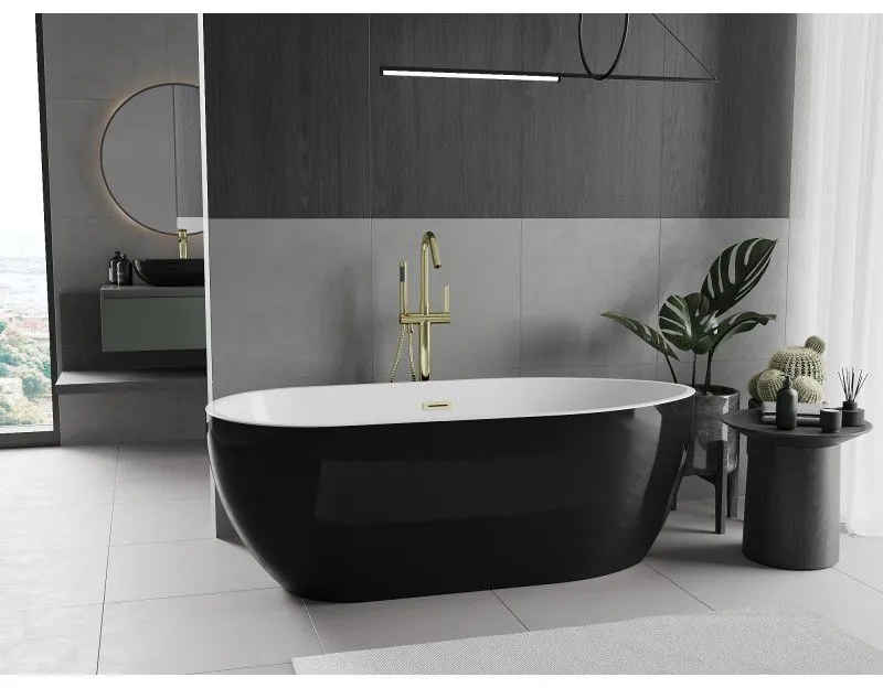 Mexen Eos, voľne stojaca vaňa 170 x 75 cm, biela-čierna, zlatý matný prepad, 52471707575-55