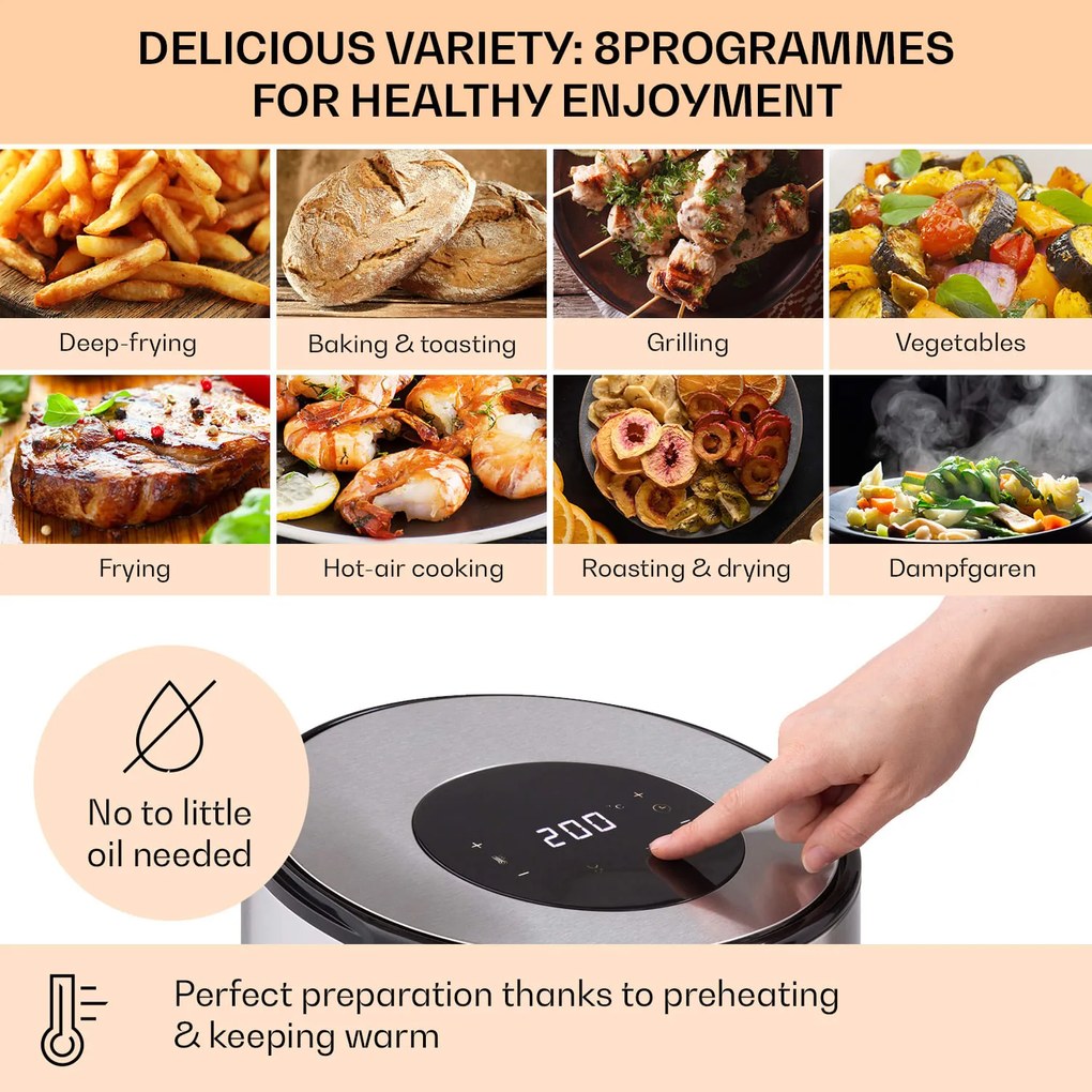 Klarstein Crisp-Pro, teplovzdušná fritéza, 1500 W, 4,3 l, nehrdzavejúca oceľ