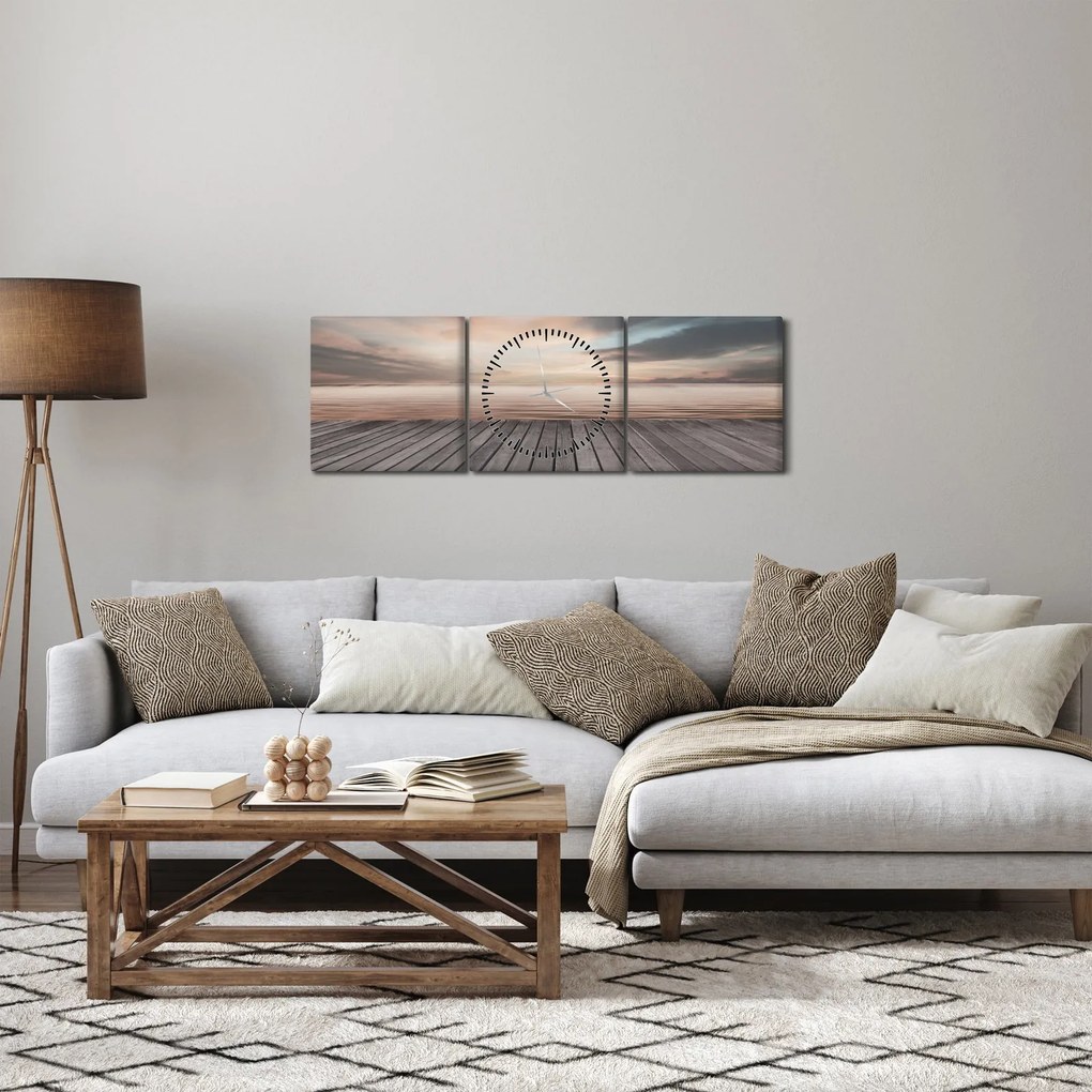 Obraz - Mólo pri západe slnka (s hodinami) (90x30 cm)