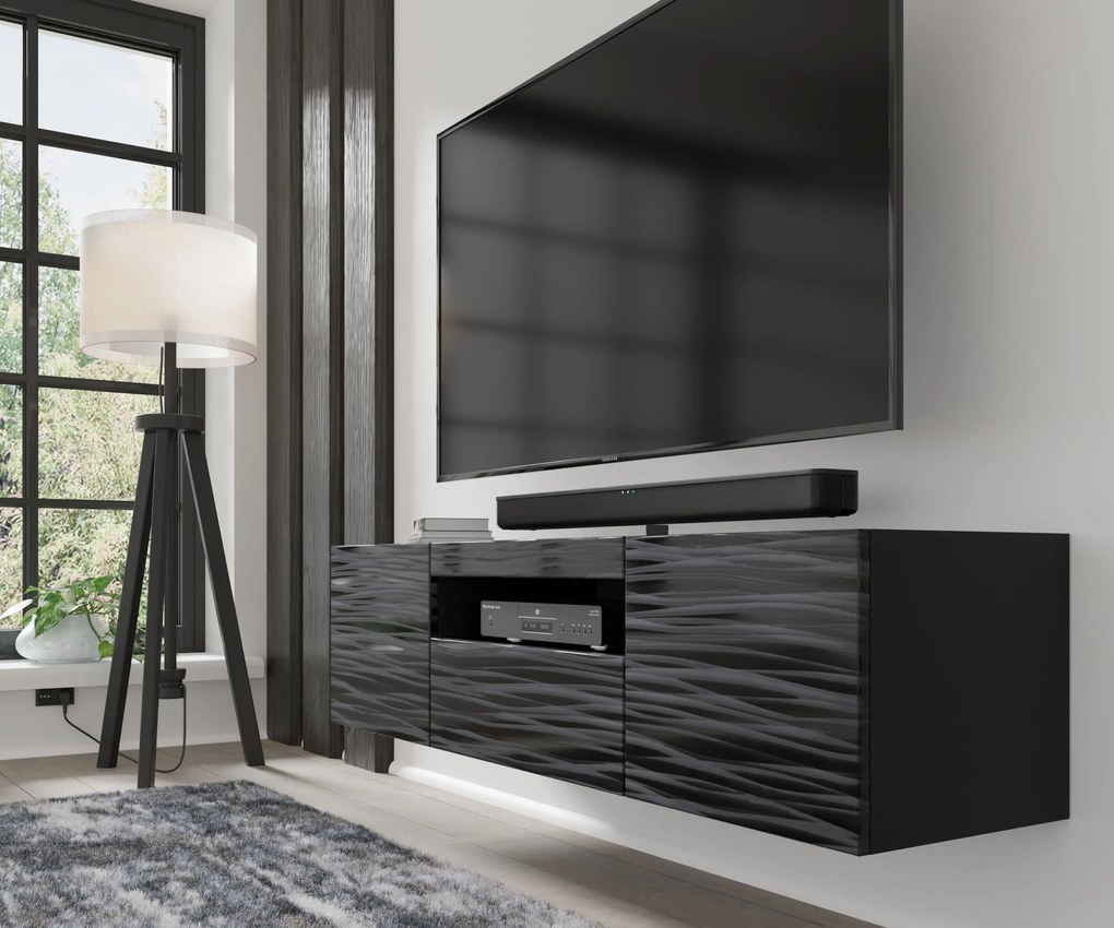 TV stolík/skrinka Aurora 150 (sahara čierna). Akcia -22%. Vlastná spoľahlivá doprava až k Vám domov. 1124865