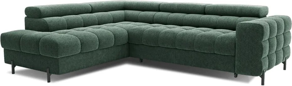 Zelená rozkladacia/s úložným priestorom rohová pohovka z textílie buklé (ľavý roh/do L) Ferucce – ELTAP