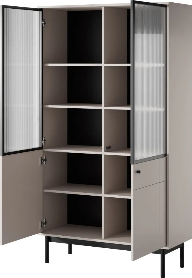 Vysoká vitrína Japandi, 104 cm, béžová kašmír