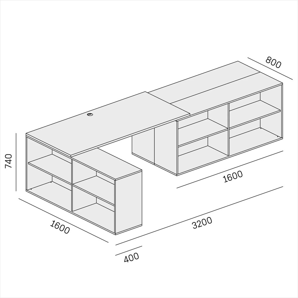 Kancelársky písací stôl s úložným priestorom BLOCK B02, 320x160 cm, biela/oranžová