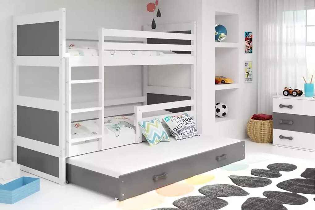 3-lôžková poschodová posteľ RICO so zásuvkou, biela/grafitová