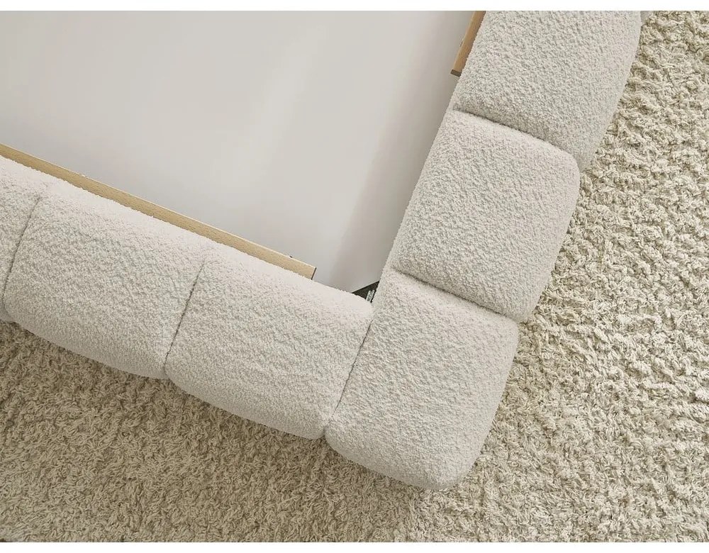 Béžová čalúnená dvojlôžková posteľ s úložným priestorom s roštom 180x200 cm Mont Blanc – Bobochic Paris