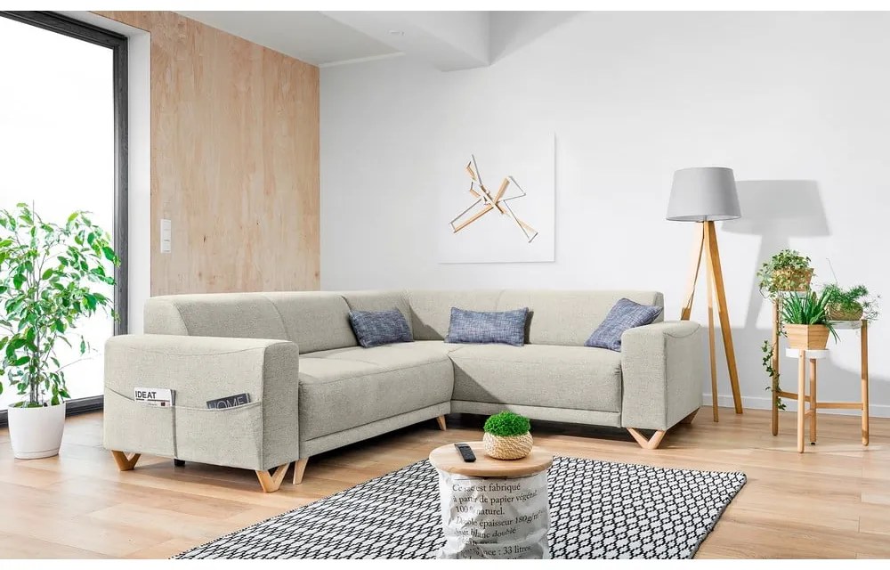 Béžová rozkladacia/s úložným priestorom rohová pohovka (pravý roh/do L) Classy Sophie – Miuform