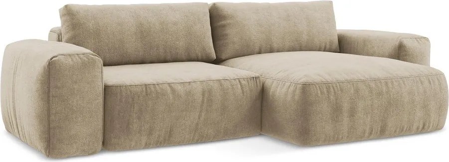 Svetlohnedá ženilková rozkladacia rohová pohovka (pravý roh/s leňoškou) Kuki – Makamii