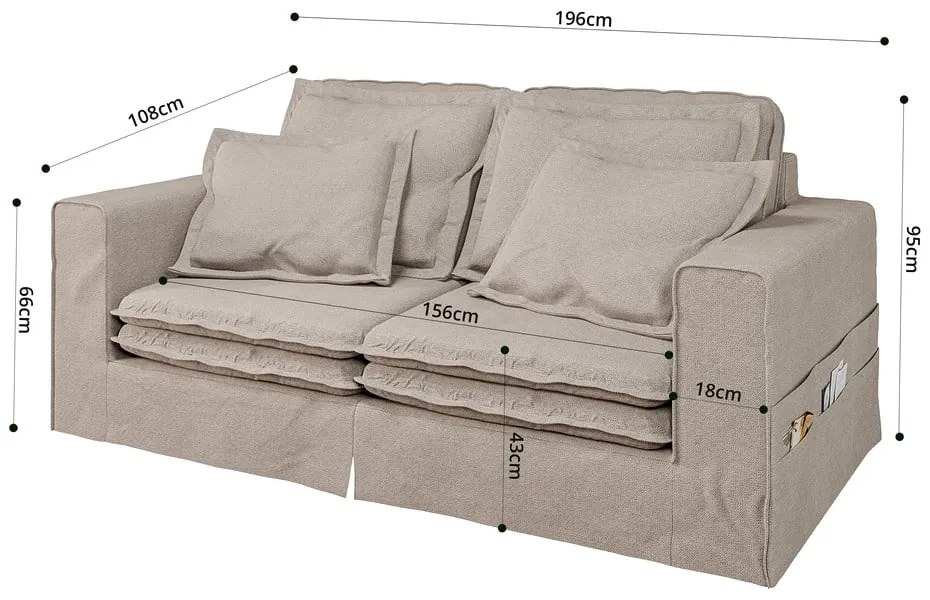 Béžová pohovka 196 cm Nora – Ropez