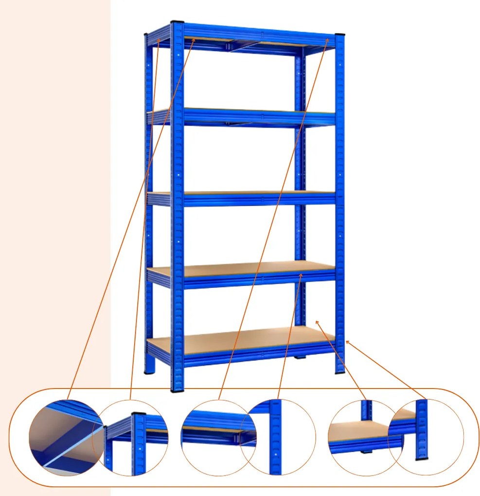 Regál s vysokou nosnosťou HEAVY, max. 875kg, 90x40x180cm, modrá Monzana