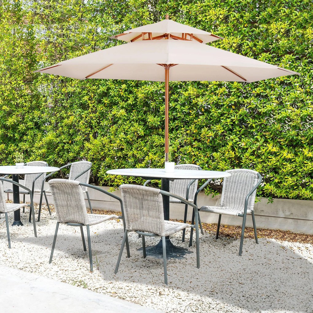Outsunny Rovno Drevený Záhradný Slnečník Okrúhly Slnečník Polyester 180 g/m² 2 Rúry priemer 2.7 x 2.6H m béžový | Aosom
