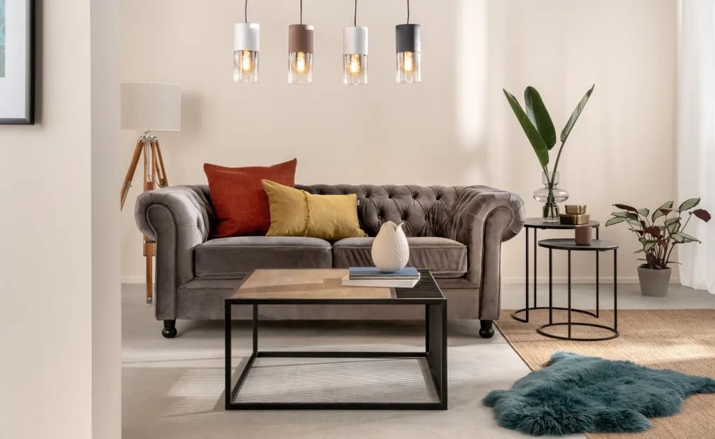 Pohovka Chesterfield, stredně šedá látka