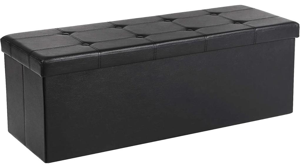SONGMICS Úložná skladacia lavica, nosnosť do 300 kg, 110x38x38 cm, čierna