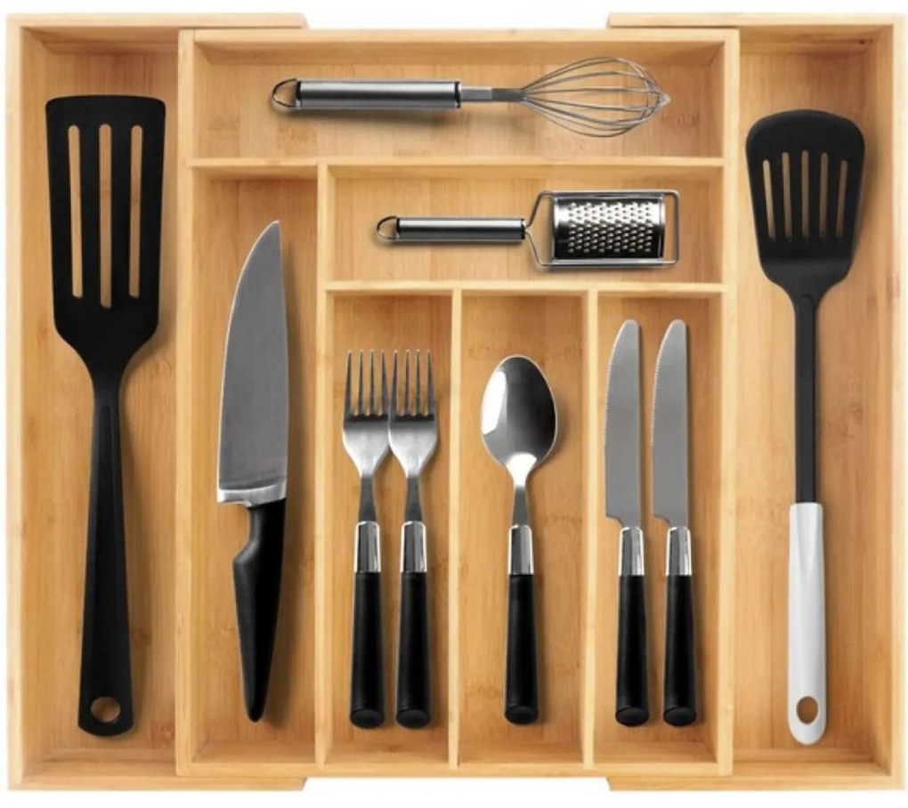 eCarla Organizér do zásuvky, príborník, bambusový, nastaviteľný ISO 33,5-50x46x4,6cm