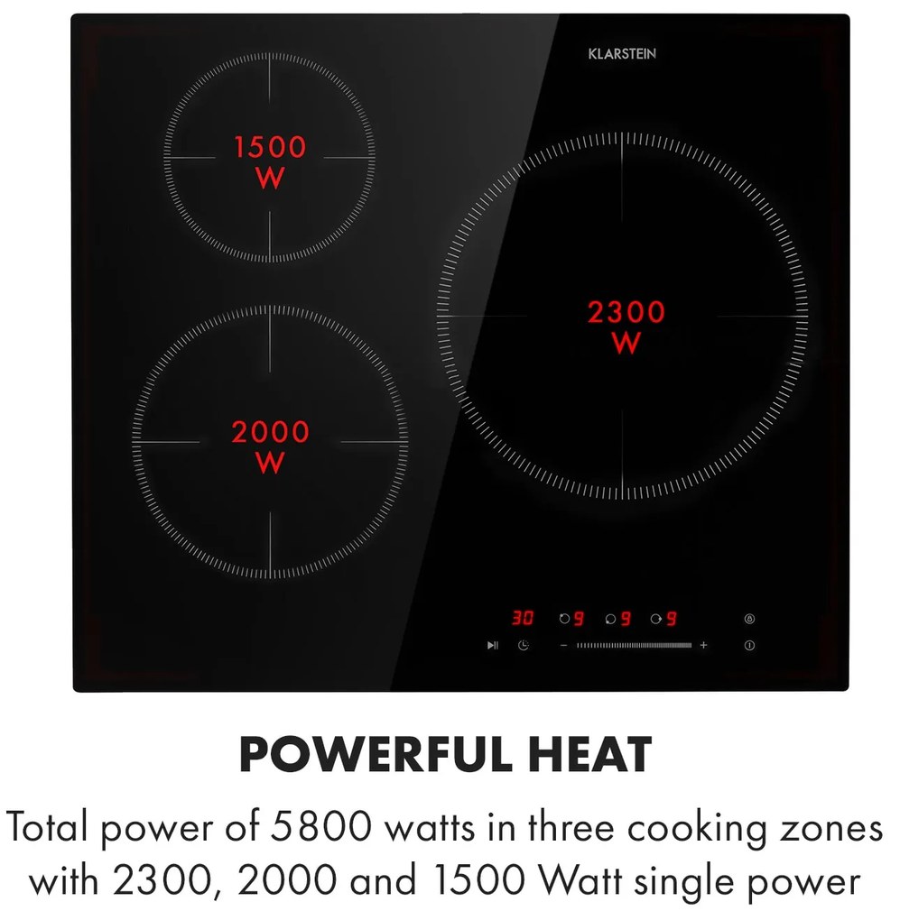 Klarstein Delicatessa 3, indukčná varná doska, 5800 W, 3 zóny, sklokeramika, čierna
