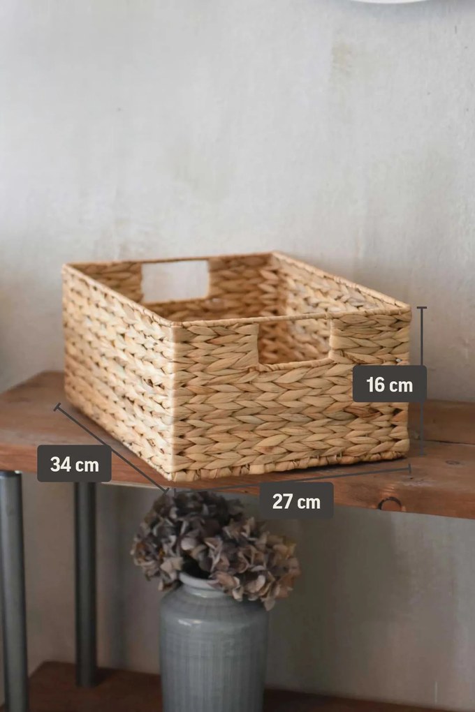 Policový kôš LANTA, vodný hyacint, šírka 34 cm, natur