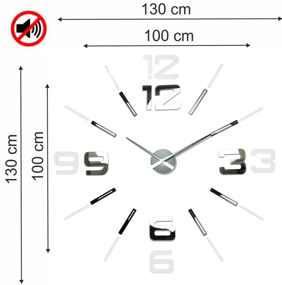 Veľké zrkadlové nalepovacie hodiny 130 cm