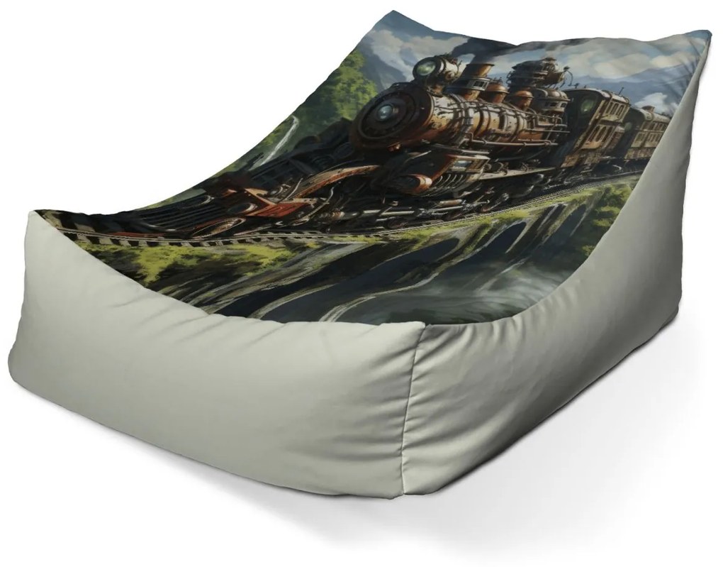 Sablio Sedací vak Lounge Parná lokomotíva na viadukte - 120 x 100 x 80 cm