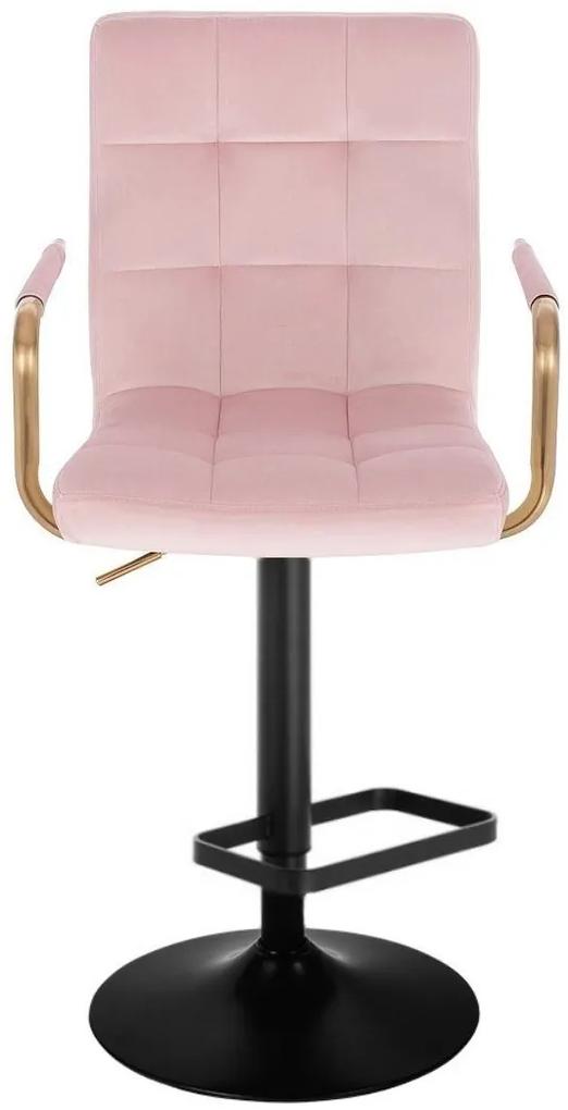 LuxuryForm Barová stolička VERONA GOLD VELUR na čiernom tanieri - ružová
